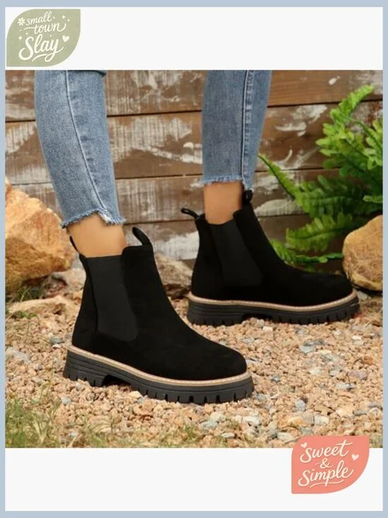 Chunky Chelsea Boots Platform Slip-On Ankle Boots Block Heel All Season - Picture 6 of 7